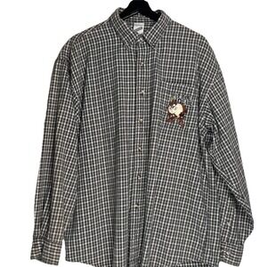 Vtg Tasmanian Devil Men's Flannel Button Shirt L Warner Bros Studio Brown Plaid